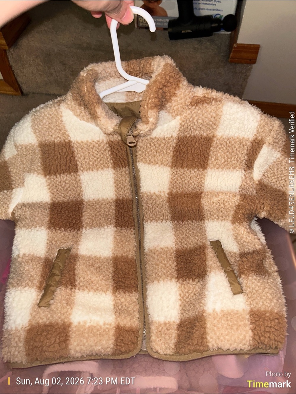 Little Co. Kids Cozy Sherpa Zip Jacket - Brown & Cream Plaid 2T
